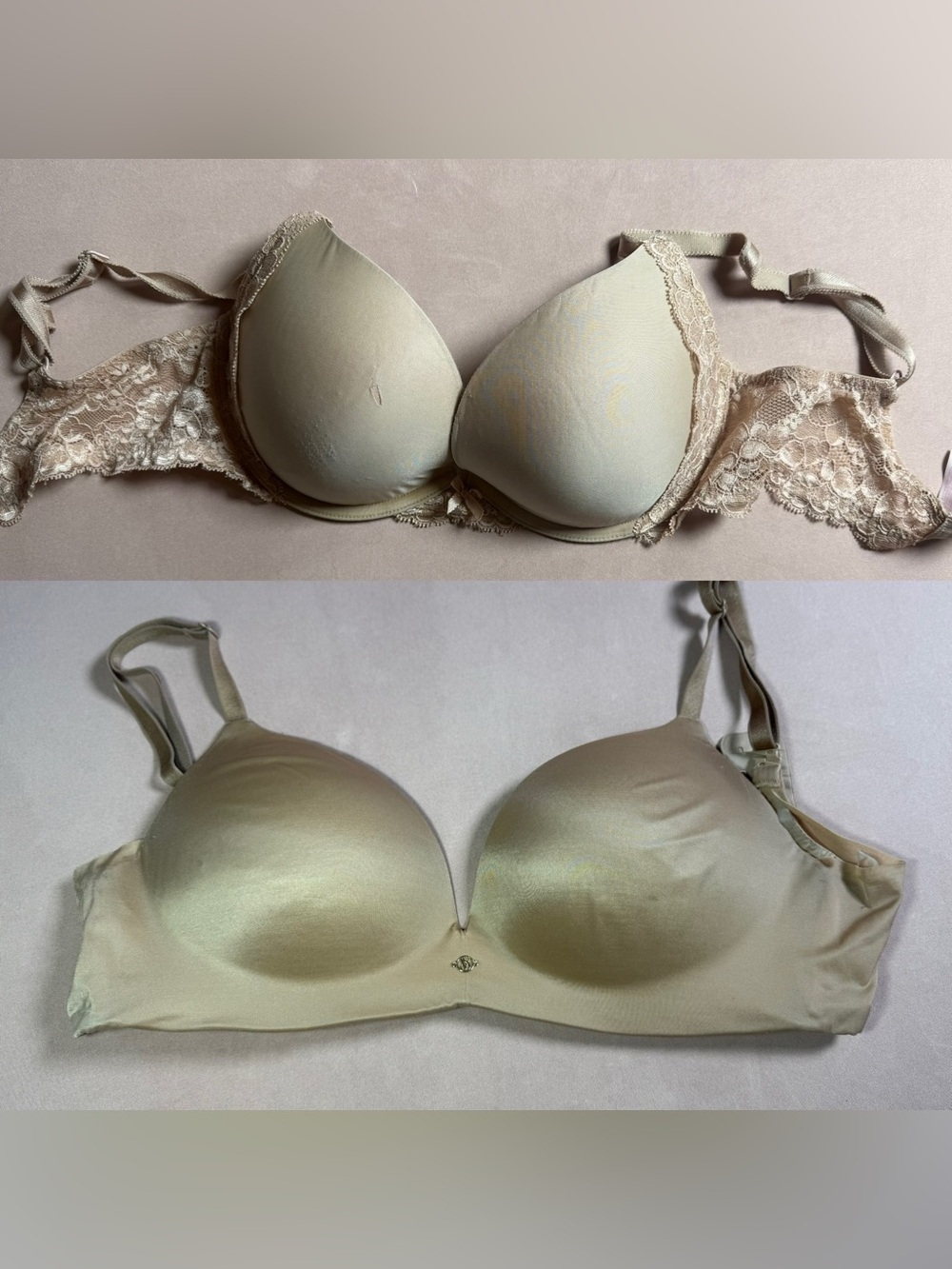 Victoria's Secret 34D Two Nude Bra Bundle Lightly Lined Padded Bra & Push Up Bra